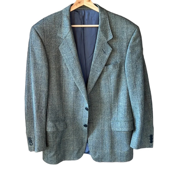 Burberrys X Corte Ingles Mens 100% Wool Blazer Sports Coat 41 Gray Herringbone